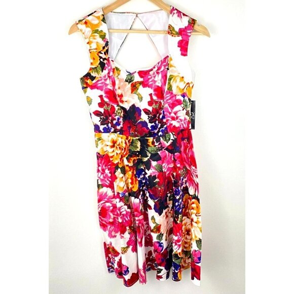 New York & Company Floral Spring Dress Size 2 Sleeveless Cut Out Multicolor NEW - Picture 1 of 11